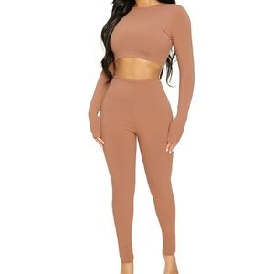 NWOT Naked Wardrobe Made the Cut cutout Snatched jumpsuit in  coco color